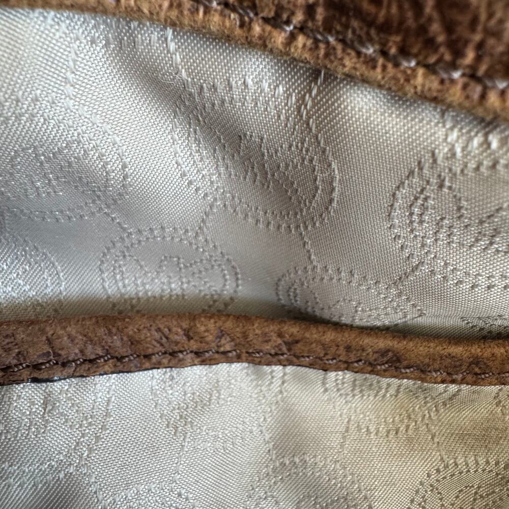 Michael Kors Distressed Ostrich Embossed Leather Shoulder Tote Bag Walnut Brown - Picture 6 of 12